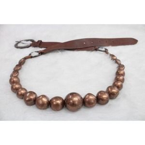 Antoniazzi Firenze Leather Belt XL Brown Copper Beads Brass Buckle Italy